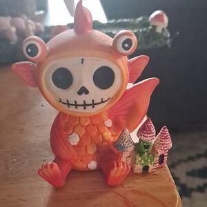 Orange Dragon Figurine with Castle